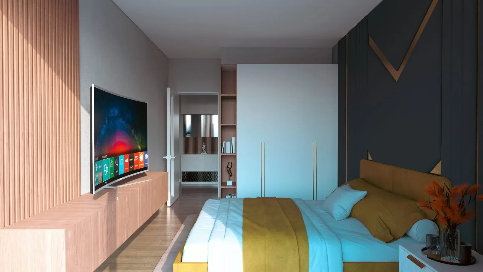 Apartament A1 The Icon Mamaia Nord, dormitor amenajat pentru apartament de vacanta sau investitie