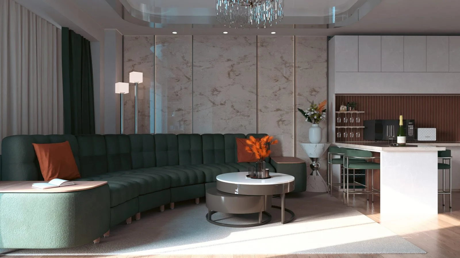 Apartament A1 The Icon Mamaia Nord, living cu zona de relaxare pentru apartament de vacanta sau investitie