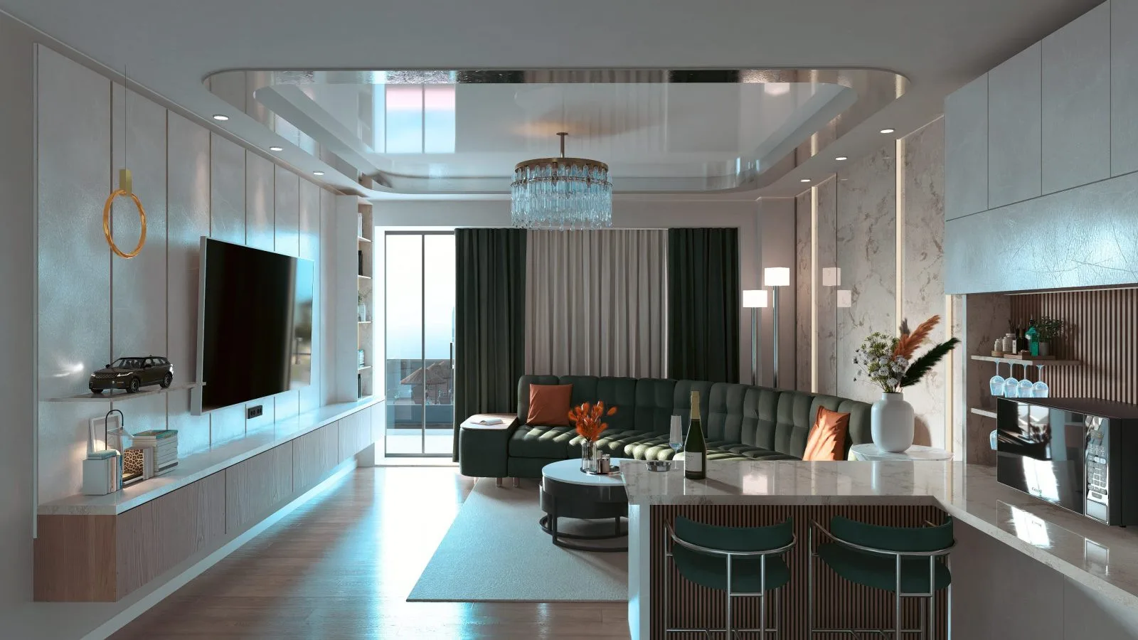 Apartament A1 The Icon Mamaia Nord, living cu zona de relaxare pentru apartament de vacanta sau investitie