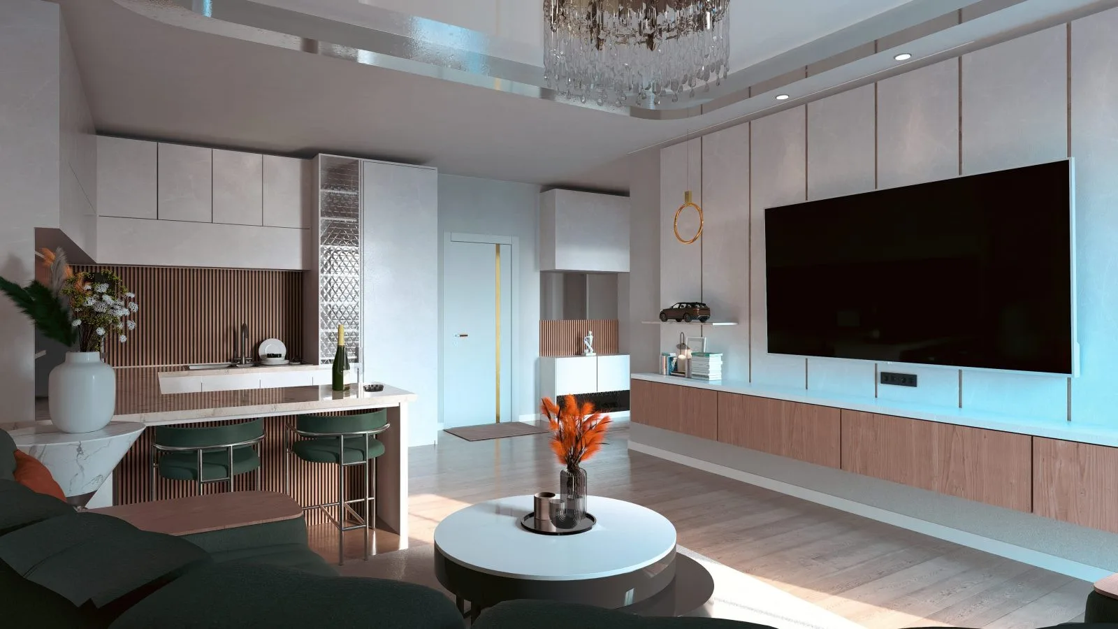Apartament A1 The Icon Mamaia Nord, living cu zona de relaxare pentru apartament de vacanta sau investitie